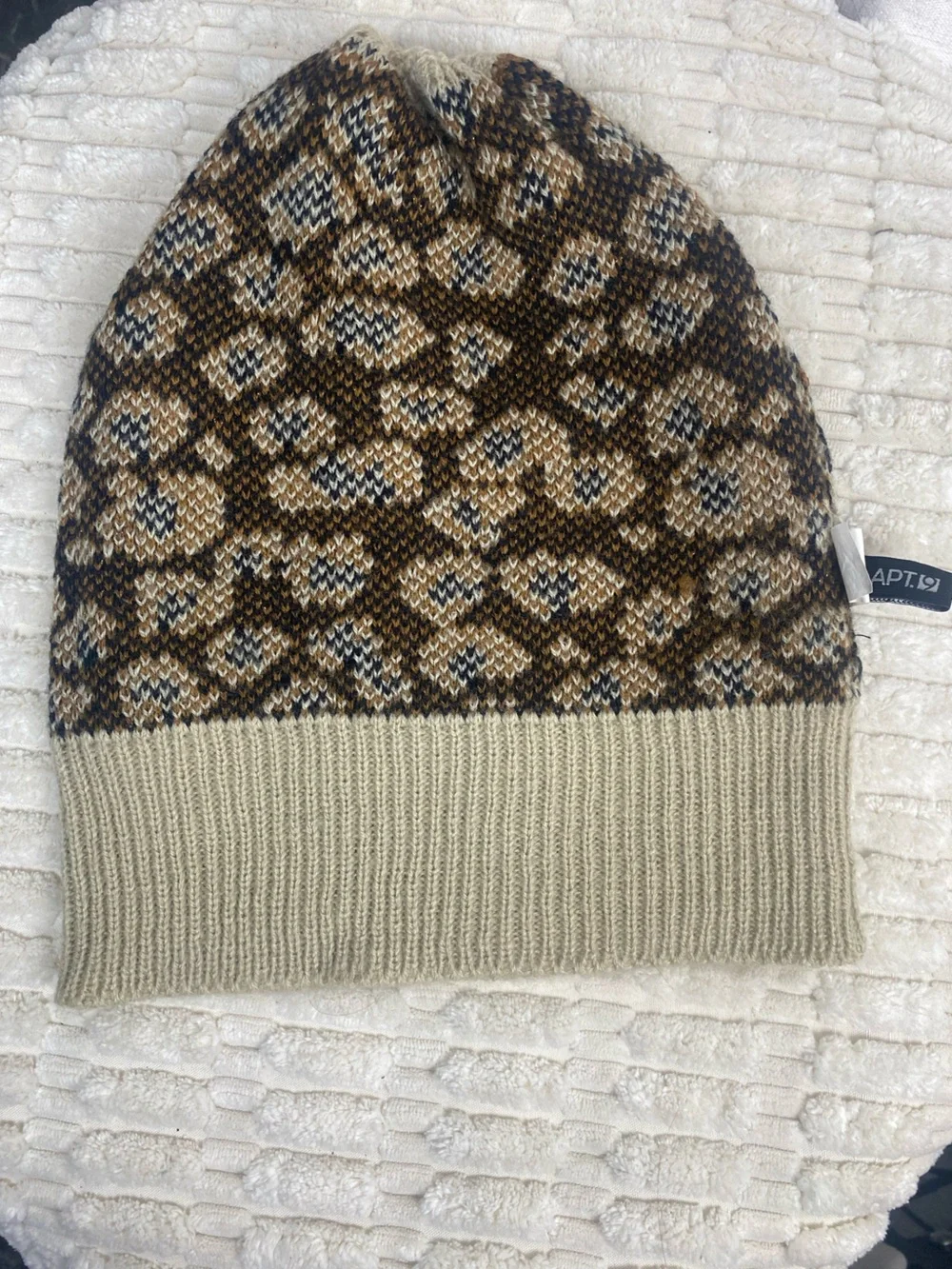 Apt 9 Leopard Print Knit Beanie Hat Tan Brown Cheetah Cuffed Winter Cap OSFM